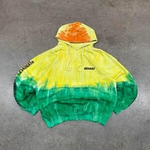 Rare Y2K Stussy Yellow and green tie-dye hoodie Size L